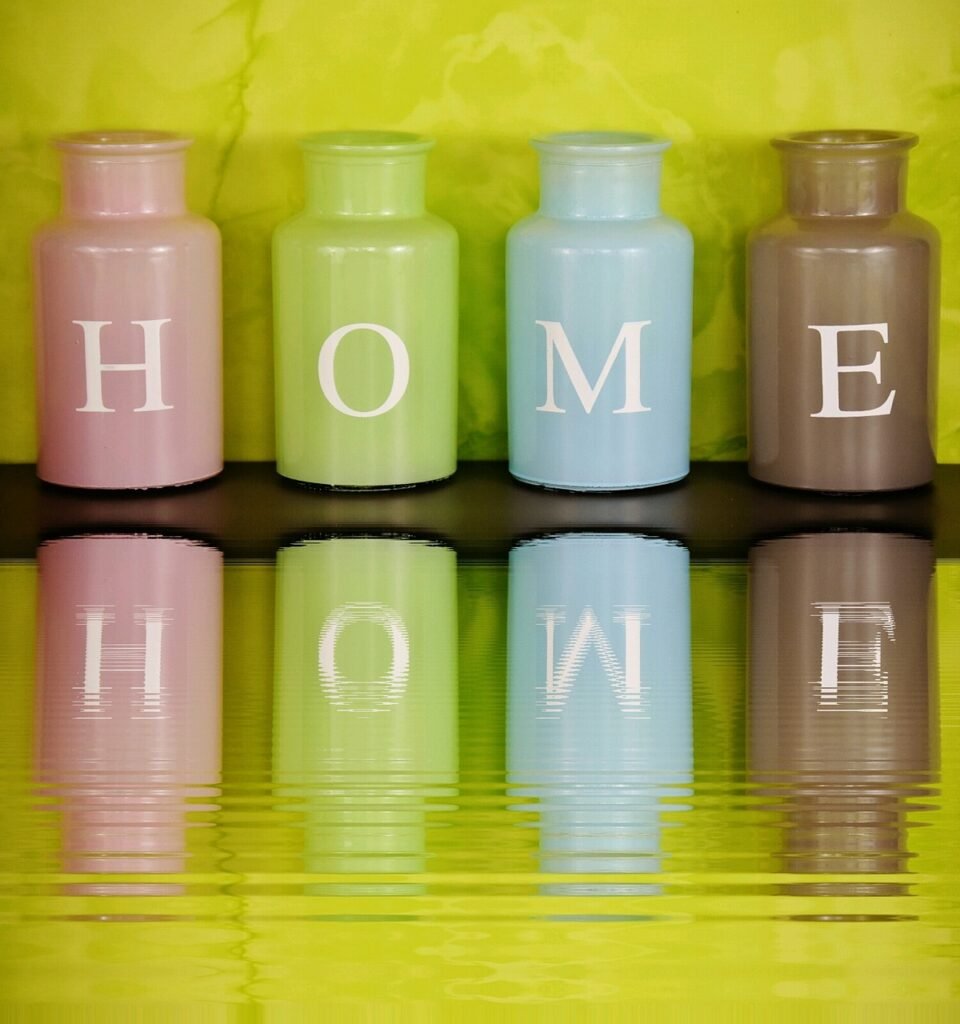 home, at home, vases, nature, multicoloured, reflection, water, glass, decoration, colorful